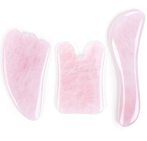 Tablero Gua Sha de cuarzo rosa rosa para el cuidado de la piel facial, curación 100% natural para antiarrugas, levantamiento de la cara y drenaje linfático (Gua Sha Tools-3)