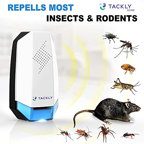 TACKLY Repelente ultrasonico plagas x2 - Repelente ultrasonido antimosquitos Moscas cucarachas Ratas Hormigas arañas - Anti Mosquitos electrico - Enchufe ahuyentador Interior Exterior