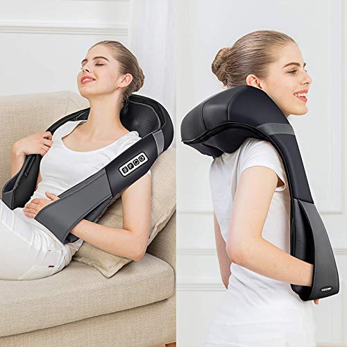 TAKRINK Masajeador Shiatsu 16 Cabezales de Masaje Integrados Masajeador de Hombros Cuello 3 Niveles de Velocidad Dirección Ajustable Relajación con Calor en Oficina Casa o Coche