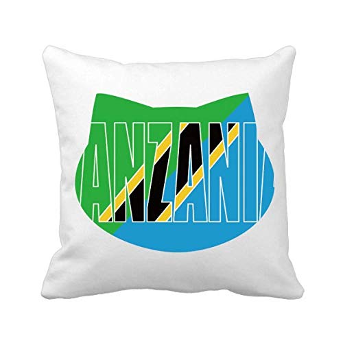 Tanzania - Funda cuadrada para almohada con nombre de bandera de país, diseño de gato