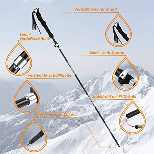 TAOCOCO 2pcs Bastón de Senderismo Plegable 7075 Bastón de Trekking de Aluminio, Bastón de Trekking Plegable Ajustable Ultraligero (Plegable)