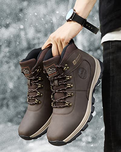 TARELO Botas Hombre Invierno Cálido Forro Piel Zapatos de Nieve Trekking Botines de Senderismo Tamaño 41-46(EU, Marron oscuro, Numeric_45)