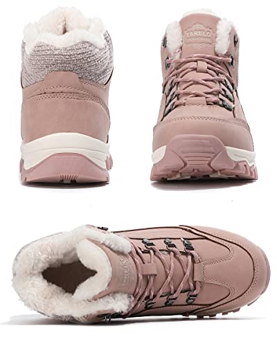 TARELO Botas Mujer Botines Zapatos Invierno Forro Aire Libre Urbano Montaña Cuero Antideslizante Caminar Senderismo Boots Tamaño 36-41(EU, Rosa, Numeric_40)