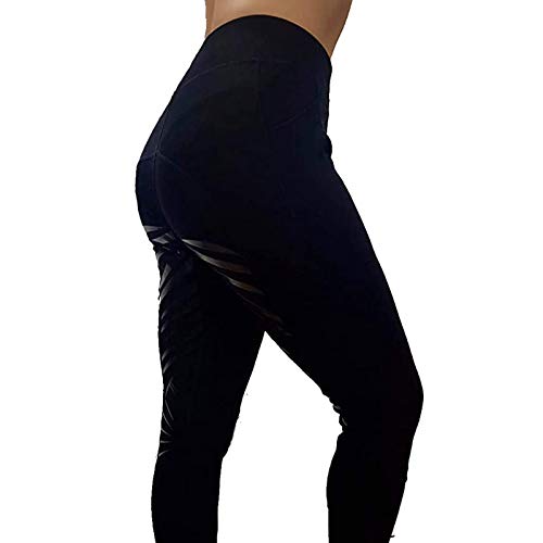 Taurner Mujer Pantalones de Montar Sólido Mallas Elásticas Montar A Caballo Transpirables Ropa Polainas Cintura Alta con Bolsillos (Negro, 4XL)