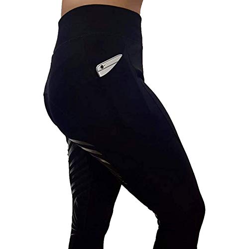 Taurner Mujer Pantalones de Montar Sólido Mallas Elásticas Montar A Caballo Transpirables Ropa Polainas Cintura Alta con Bolsillos (Negro, 4XL)