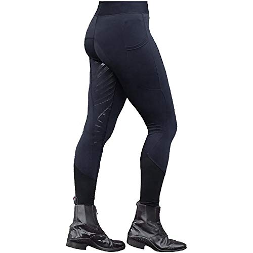 Taurner Mujer Pantalones de Montar Sólido Mallas Elásticas Montar A Caballo Transpirables Ropa Polainas Cintura Alta con Bolsillos (Negro, M)