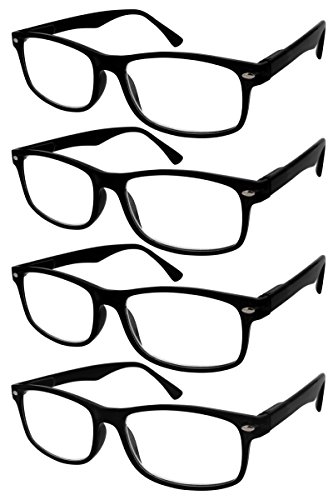 TBOC Gafas de Lectura Presbicia Vista Cansada - (Pack 4 Unidades) Graduadas +1.50 Dioptrías Montura de Pasta Negra Diseño Moda Hombre Mujer Unisex Lentes de Aumento Leer Ver Cerca