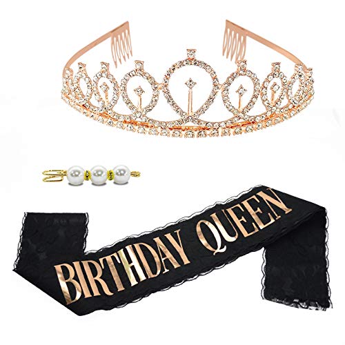 TECHSHARE Birthday Queen - Banda decorativa para cumpleaños, corona de cumpleaños, corona de cumpleaños, banda para mujer, color negro