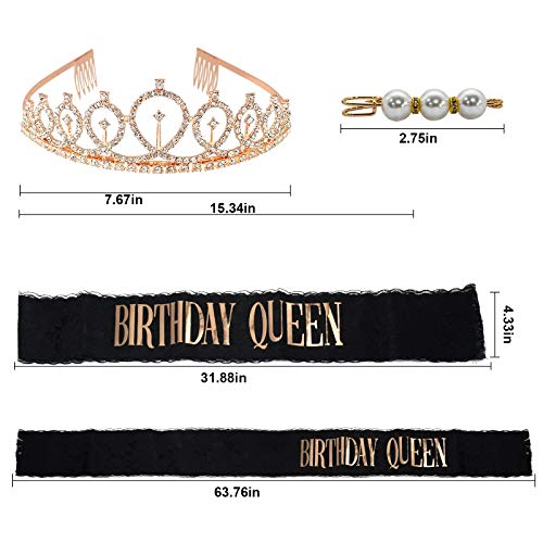 TECHSHARE Birthday Queen - Banda decorativa para cumpleaños, corona de cumpleaños, corona de cumpleaños, banda para mujer, color negro