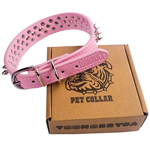 TEEMERRYCA Collar de Cuero con Pinchos para Perros pequeños, medianos y Grandes( Pink-M)