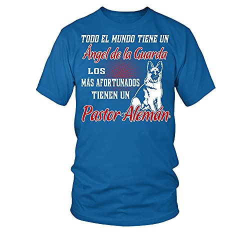 TEEZILY Camiseta Hombre Ángel de la Guarda - Pastor Alemán - Azul eléctrico - S