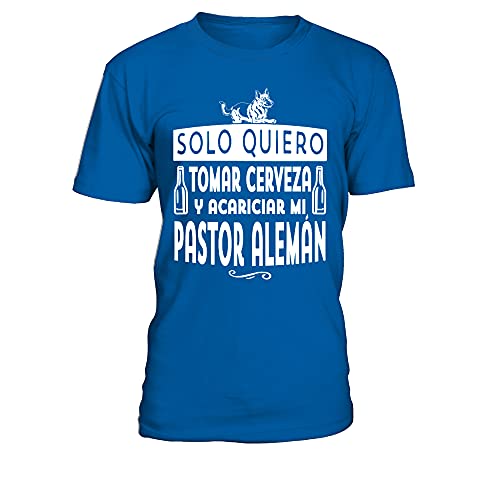 TEEZILY Camiseta Hombre Beber Cerveza con mi Pastor alemán - Azul eléctrico - S
