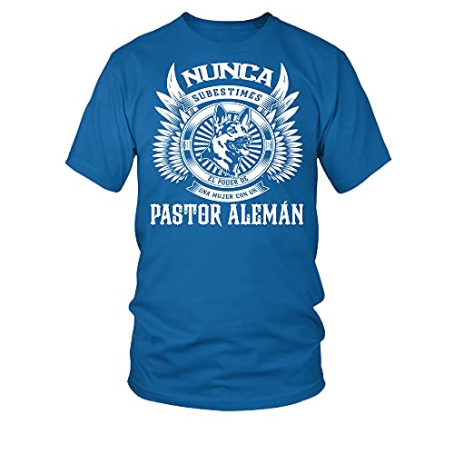 TEEZILY Camiseta Hombre Nunca Subestimes - Pastor Alemán Mujer - Azul eléctrico - S