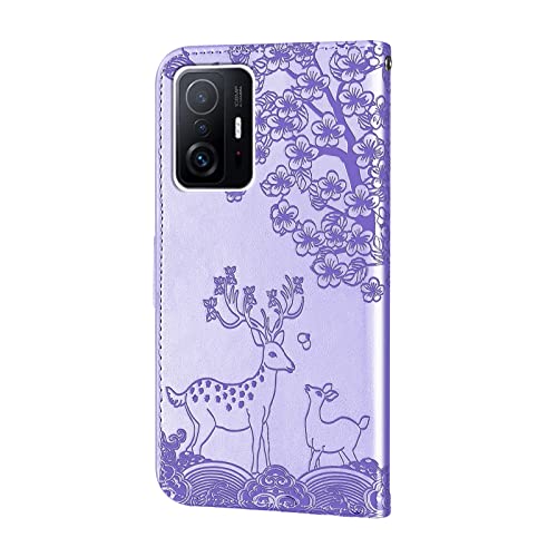 Teléfono Flip Funda For Xiaomi 11T FLIP TELÉFONO CASE DE TELÉFONO DE TELÉFONO DE TELÉFONO PLUMA ENFOSED PLUM FLOWER DEER PU Teléfono de la cubierta del teléfono de la cubierta del teléfono del teléfon