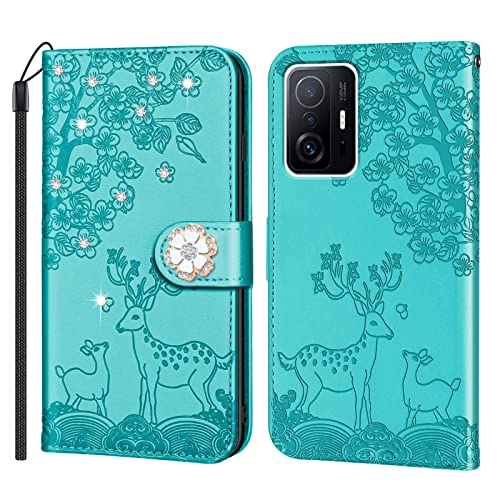 Teléfono Flip Funda Shell For Xiaomi 11T FLIP TELÉFONO CASE DE TELÉFONO DE TELÉFONO DE TELÉFONO PLUMA ENFOSED PLUM FLOWER DEER PU Teléfono de la cubierta del teléfono de la cubierta del teléfono del t