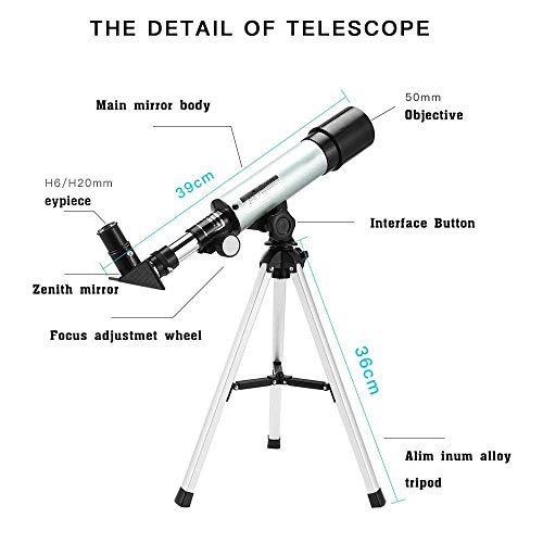 Telescopio Refractor Astronómico Zoom HD al Aire Libre Monocular Espacio Telescopio Astronómico con Trípode Telescopio terrestre para Niños, Principiantes