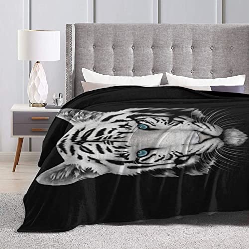 Tema Negro La Tinta y el Tigre Blanco con Ojos Azules Cama de Viaje para Acampar Manta de Franela para Dormitorio