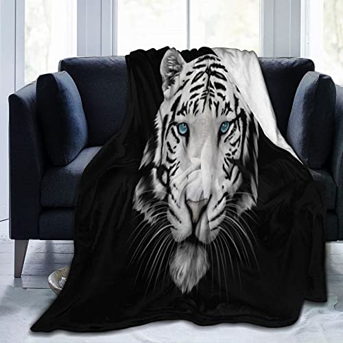 Tema Negro La Tinta y el Tigre Blanco con Ojos Azules Cama de Viaje para Acampar Manta de Franela para Dormitorio