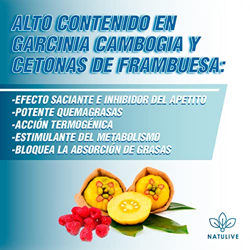 Termogénico adelgazante | Garcinia Cambogia + Cetonas de frambuesa | Quemagrasas, saciante y reductor del apetito | Resultados rápidos y visibles | 90 cápsulas
