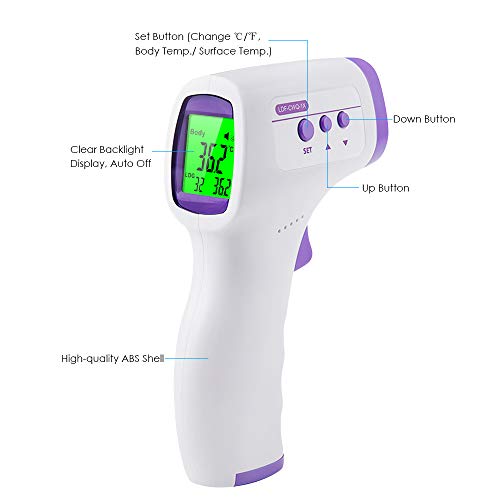 Termómetro infrarojo Termómetro Digital infrarrojo para el Cuerpo de Temperatura de la Frente del oído sin Contacto de Alta precisión con Pantalla LED para bebés y Adultos