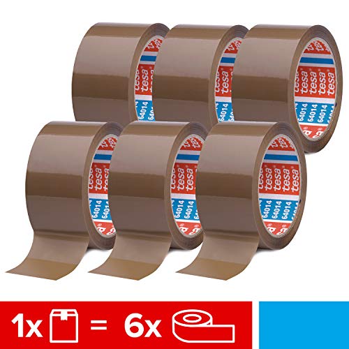 tesapack - Cinta Adhesiva Universal para Embalar, Sellar y Empaquetar - Resistente al Desgarro y a los Rayos UV - 66 m x 50 mm - Paquete de 6 Rollos - Marrón