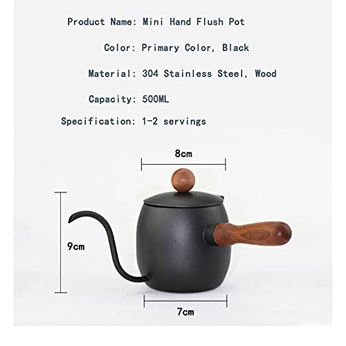 Tetera infusor Mango de Madera de Goteo Tipo Larga y Fina Boca Caldera de té de Mano de Acero Inoxidable 304 de sacador del café del pote del té 500Ml Tetera (Color : Black 500ML)