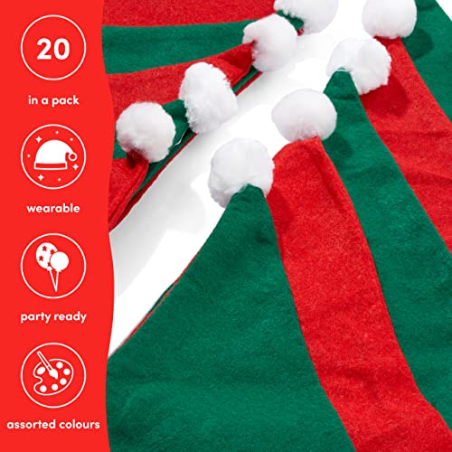 THE TWIDDLERS 20 Gorros de Papá Noel para Adultos (Rojo y Verde) - Tela no Tejida | Gorro de Santa Claus, Disfraz de Fiesta de Navidad