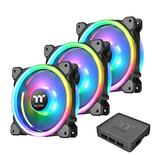 Thermaltake Riing Trio 14 LED RGB TT - Pack de 3 Ventiladores para PC, Color Negro