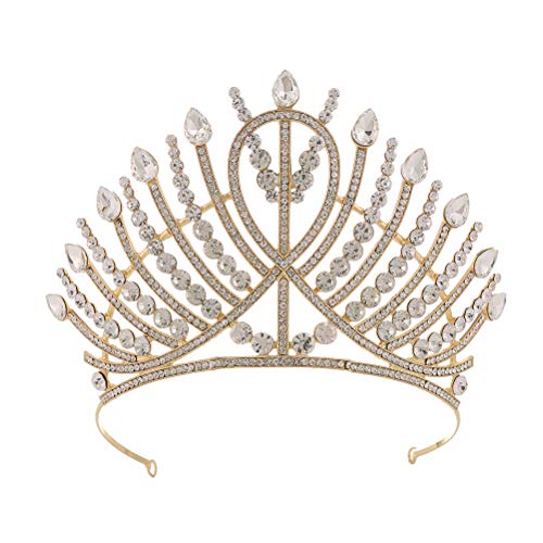 Tiara de cristal estilo retro barroco, corona alta de diamantes de imitación, corona de reina dorada para boda o fiesta