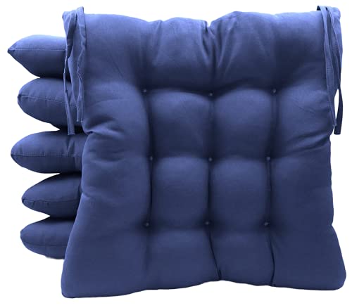 TIENDA EURASIA® Pack 6 Cojines para Sillas de Terraza - Funda de 100% Loneta Lavable y Relleno de Fibra Hueca Siliconada Acolchada - 40 x 40 x 5 cm (Azul Marino)