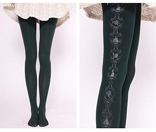 TIGERROSA Calcetines De Mujer Medias Velet Japonesas Con Estampado Lolita Rose Castle Medias Princess 120D Medias Verde