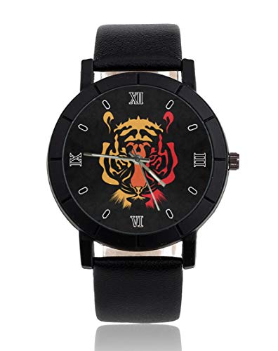 Tigre cabeza personalizado reloj personalizado casual correa de cuero negro reloj de pulsera para hombres mujeres unisex relojes
