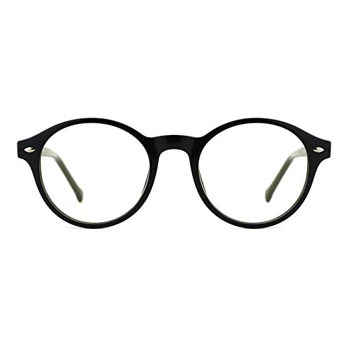 TIJN Gafas de bloqueo con luz azul [Gafas para computadora] Gafas redondas con montura y sin receta para Unisex Adultos, Medio, Negro