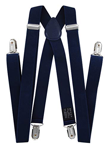Tirantes para hombre con pajarita de axy; 4 clips resistentes en forma de X Color azul oscuro (tirantes anchos, 2,5 cm). Talla única