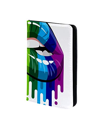 TIZORAX Rainbow Flows Bite Lips Funda de cuero para pasaporte