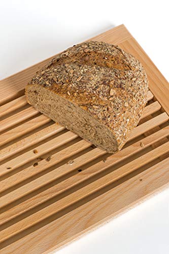 TNNature Tabla para cortar pan con ranura para migas y recogemigas | Madera de haya 40 x 25 x 2,5 cm
