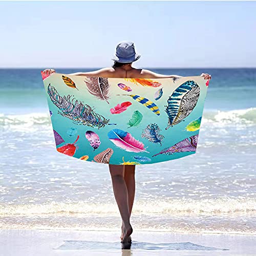 Toalla de playa XXL con plumas, 100 x 180 cm, 100% microfibra, toalla de playa, toalla de verano