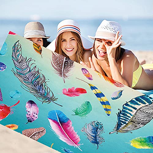 Toalla de playa XXL con plumas, 100 x 180 cm, 100% microfibra, toalla de playa, toalla de verano