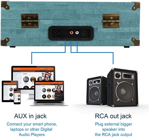 Tocadiscos Bluetooth con Estéreo Altavoces, Tocadiscos de Vinilo de Estilo Vintage, 33/45/78 RPM, Salida RCA/Auriculares / MP3 / Grabacion de Vinilo