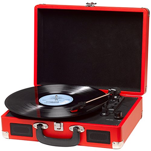 Tocadiscos Denver VPL-120 RED, Reproducción a 3 Velocidades, Diseño Maleta, 2 Altavoces Estéreo, Función Grabación, Incluye Autostop, Color Rojo