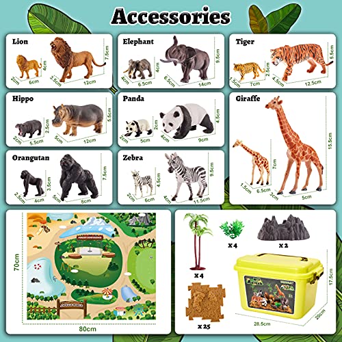 TOEY PLAY Figuras de Animales Salvajes Juguetes con Tapete de Juego, Maleta y Puzzle, Animale Zoo Juguete Niños Niñas 3 4 5 6 Años