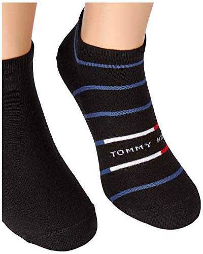 Tommy Hilfiger Breton Stripe Men's Sneaker-Trainer Socks (2 Pack) Calcetines, Negro, 43-46 para Hombre