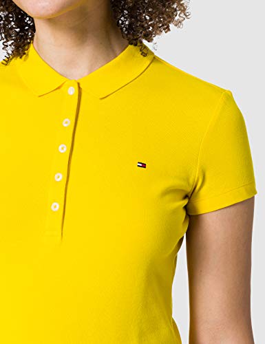 Tommy Hilfiger Short Sleeve Slim Polo Camiseta, Amarillo (Vivid Yellow), XL para Mujer