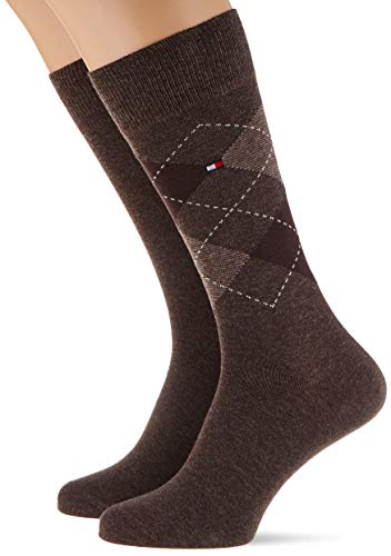 Tommy Hilfiger TH Check Men's Socks (2 Pack) Calcetines, Roble, 39/42 (Pack de 2) para Mujer
