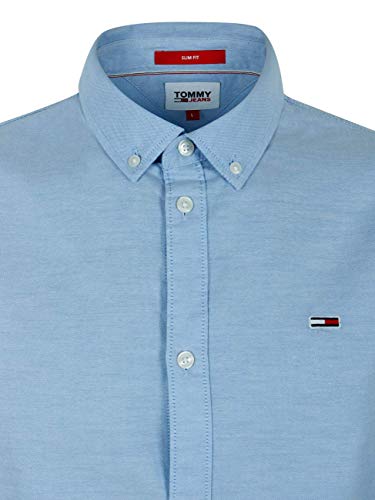 Tommy Hilfiger TJM Slim Stretch Oxford Shirt Camisa, Azul (Perfume Blue), M para Hombre