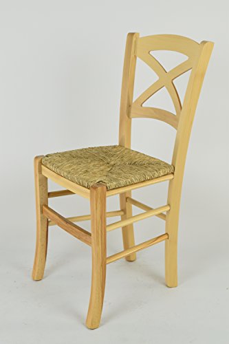 Tommychairs - Set 2 sillas Cross para Cocina y Comedor, Estructura en Madera de Haya Color Natural y Asiento en Paja
