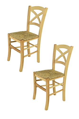 Tommychairs - Set 2 sillas Cross para Cocina y Comedor, Estructura en Madera de Haya Color Natural y Asiento en Paja