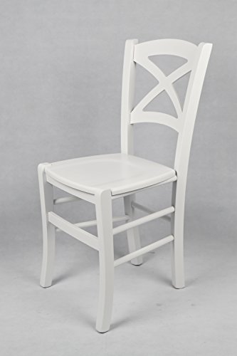 Tommychairs - Set 4 sillas Cross para Cocina y Comedor, Estructura en Madera de Haya barnizada Color Blanco y Asiento en Madera