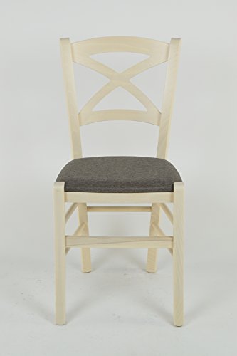 Tommychairs - Set 4 sillas Cross para Cocina y Comedor, Estructura en Madera de Haya Color anilina Blanca y Asiento tapizado en Tejido Color corzo