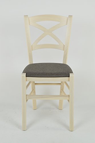 Tommychairs - Set 4 sillas Cross para Cocina y Comedor, Estructura en Madera de Haya Color anilina Blanca y Asiento tapizado en Tejido Color corzo